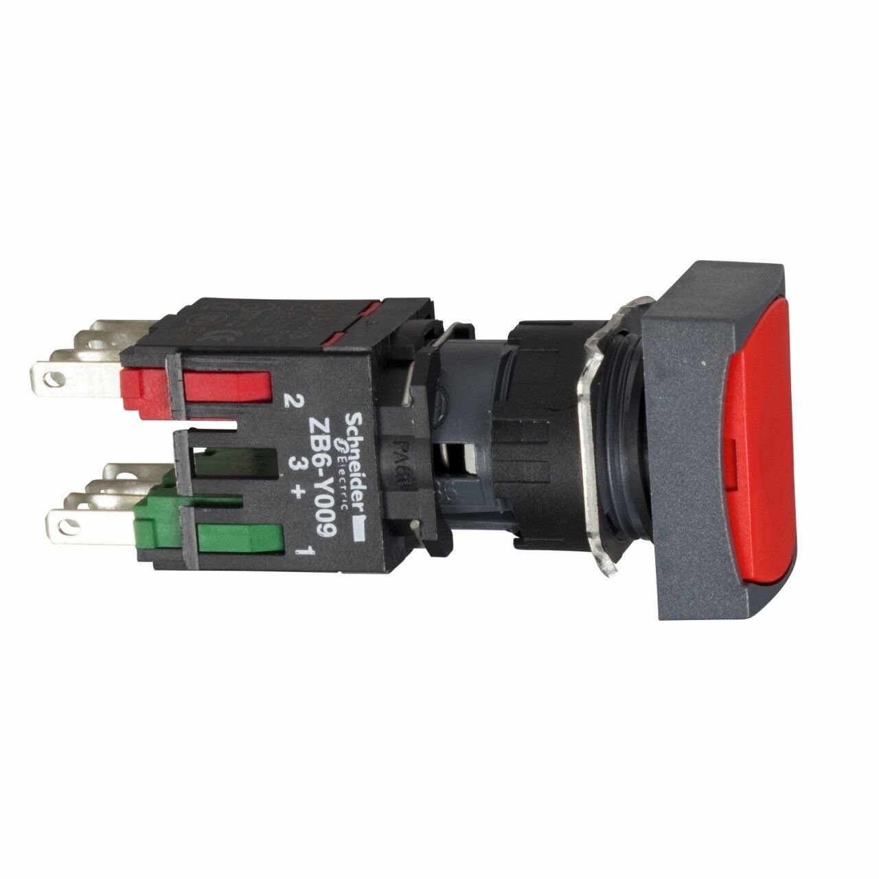 Schneider Electric XB6DA42B Kırmızı dikdörtgen buton Ø16 yaylı dönüş 1NK işaretsiz