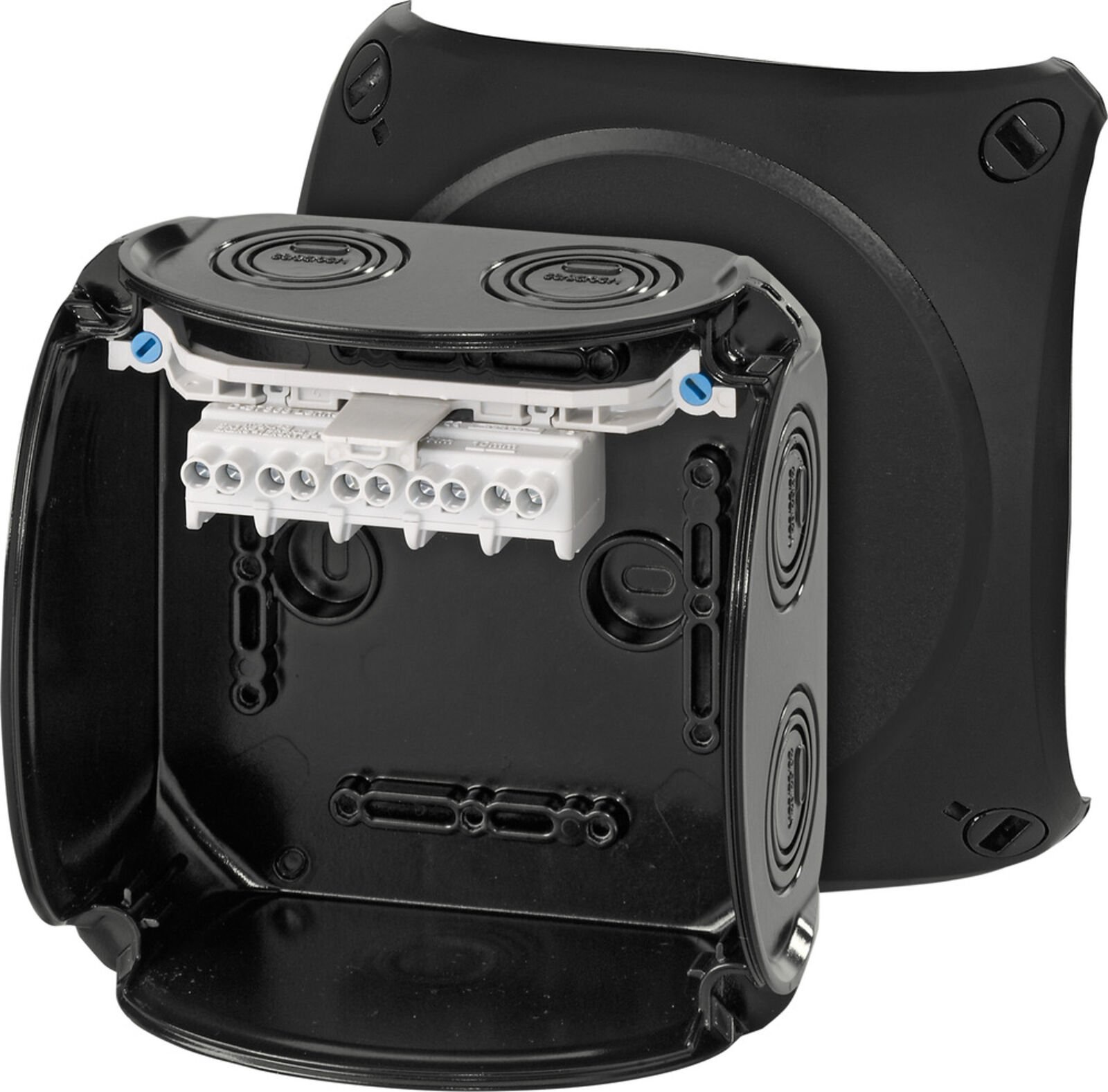 Hensel KF 0604 B 130x130x77    Harici Ortam Buatı; IP66/67-IP69, IK09, PC-GFS, H/S F, FR, UV, Kırmalı Tip (Rakor Gerektirir), RAL 9011 (Siyah), 5 Kutuplu /8x1.5…2x6mm²/ Cu