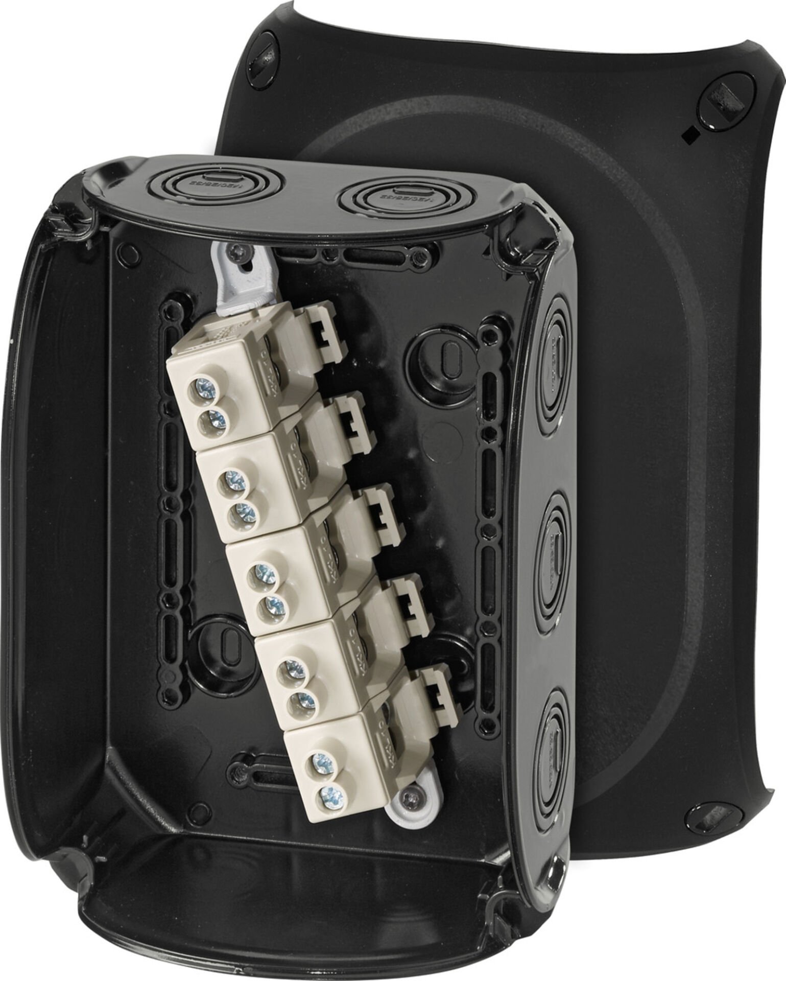 Hensel KF 1010 B 180x130x77    Harici Ortam Buatı; IP66/67-IP69, IK09, PC-GFS, H/S F, FR, UV, Kırmalı Tip (Rakor Gerektirir), RAL 9011 (Siyah), 5 Kutuplu /6x2.5…2x16mm²/ Cu