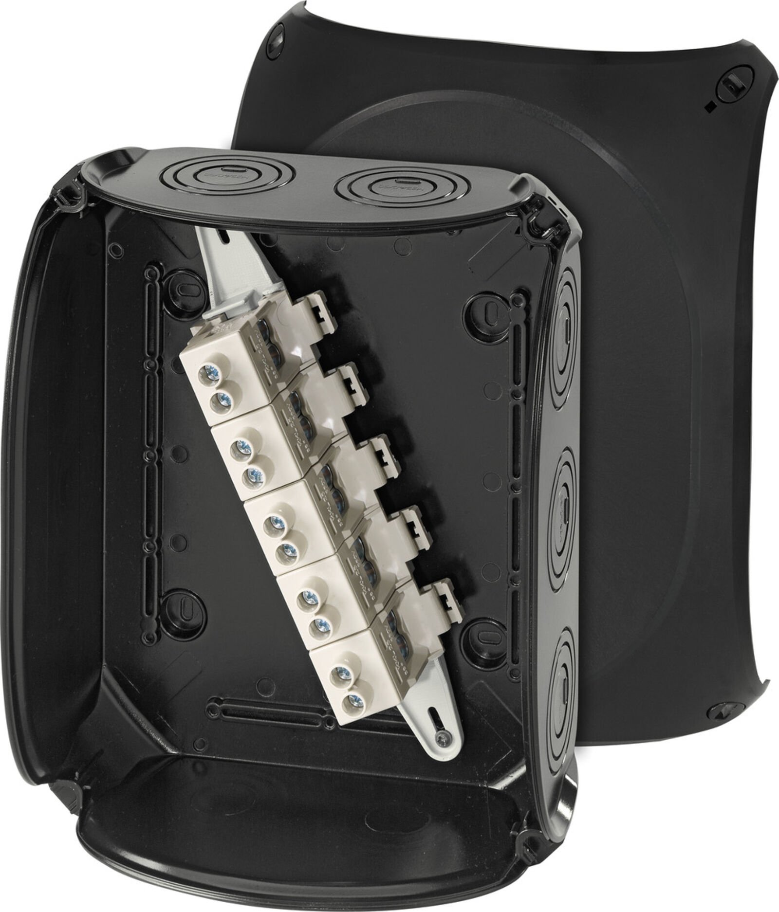 Hensel KF 2525 B 255x205x112    Harici Ortam Buatı; IP66/67-IP69, IK09, PC-GFS, H/S F, FR, UV, Kırmalı Tip (Rakor Gerektirir), RAL 9011 (Siyah), 5 Kutuplu /6x6…2x35mm²/ Cu