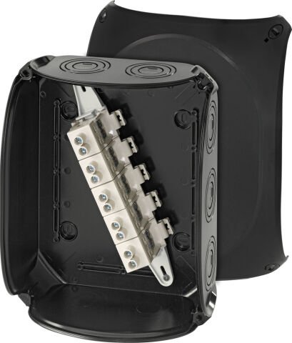 Hensel KF 2525 B 255x205x112    Harici Ortam Buatı; IP66/67-IP69, IK09, PC-GFS, H/S F, FR, UV, Kırmalı Tip (Rakor Gerektirir), RAL 9011 (Siyah), 5 Kutuplu /6x6…2x35mm²/ Cu