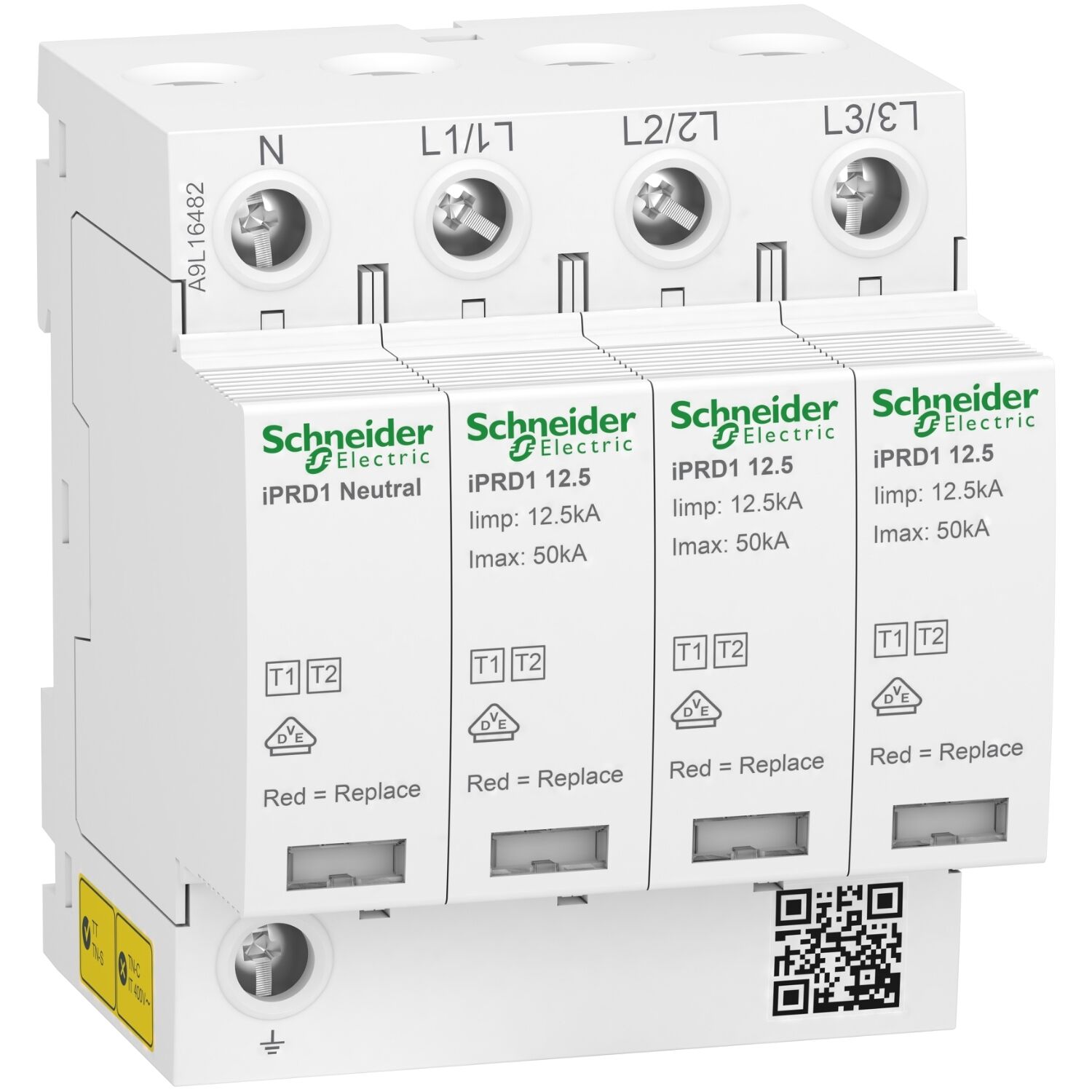 Schneider A9L16482 Modüler Parafudr Acti9 iPRD1 12.5 3P + N 350V Uzaktan Transferli