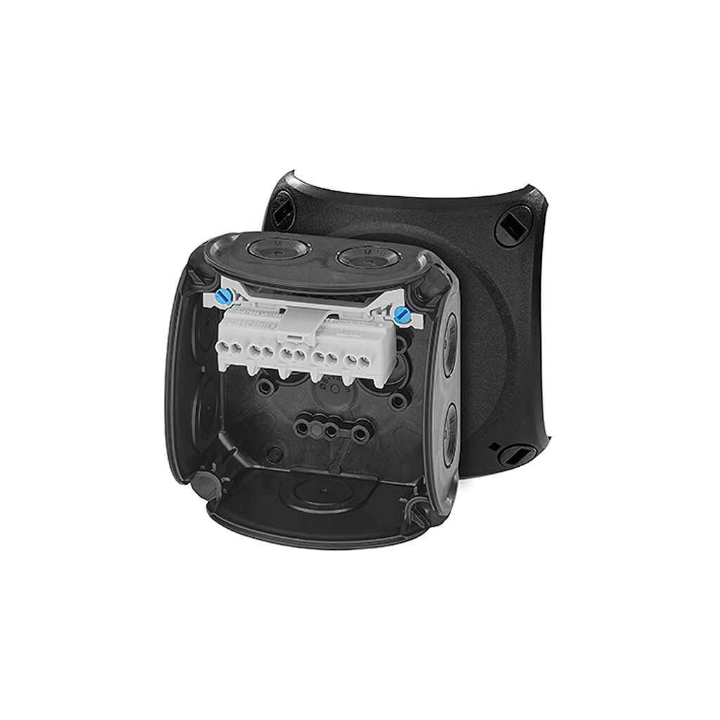 Hensel DK 0202 B 93x93x62    Buat; IP66, IK07, PP, H/S F, FR, Elastik Membran, RAL 9011 (Siyah), 5 Kutuplu /8x0.75…2x4mm²/Cu