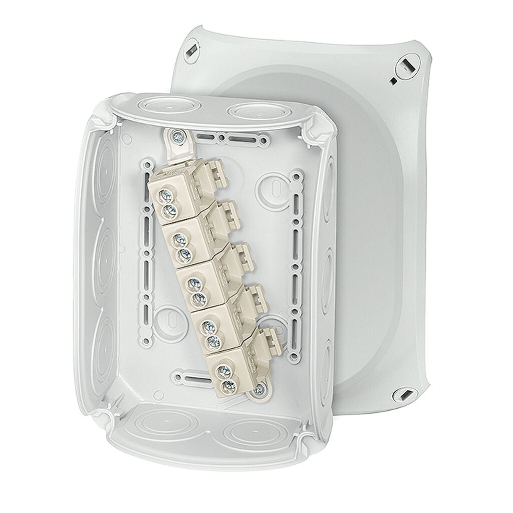 Hensel DK 1010 GZ 180x130x77    Buat; IP66, IK07, PP, H/S F, FR, Elastik Membran, RAL 7035 (Gri), 5 Kutuplu /6x2.5…2x16mm²/ Cu