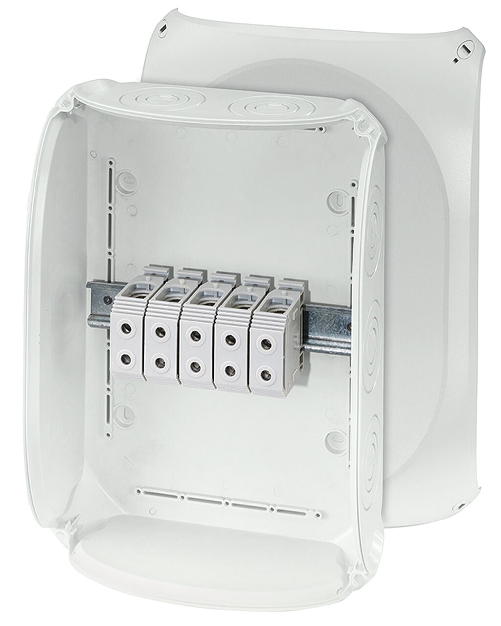 Hensel DK 5055 G 355x255x122    Buat; IP66, IK07, PC, H/S F, FR, Kırmalı Tip (Rakor Gerektirir), RAL 7035 (Gri), 5 Kutuplu /6x16…4x50mm²/ Cu