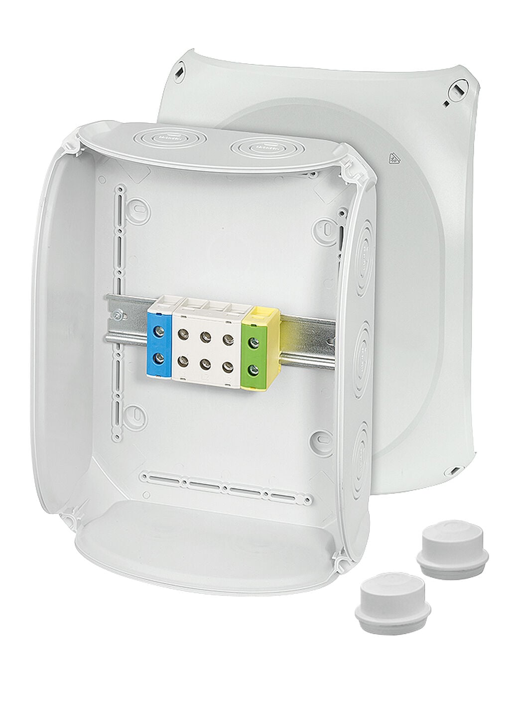 Hensel KF 3550 A 225x295x122    Harici Ortam Buatı; IP66/67-IP69, IK09, PC-GFS, H/S F, FR, UV, Kırmalı Tip (Rakor Gerektirir), RAL 7035 (Gri), 5 Kutuplu /2x1-1.5-50mm²/ Cu-Alu