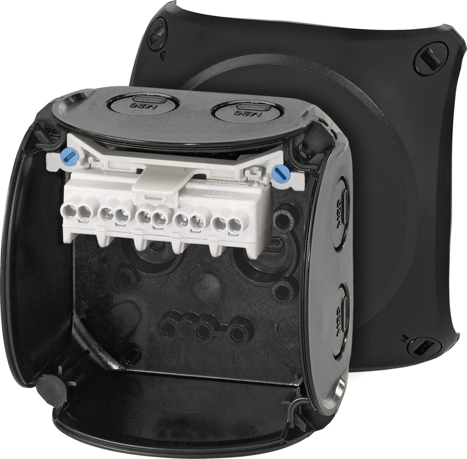Hensel KF 0202 B 93x93x62    Harici Ortam Buatı; IP66/67-IP69, IK09, PC-GFS, H/S F, FR, UV, Kırmalı Tip (Rakor Gerektirir), RAL 9011 (Siyah), 5 Kutuplu/8x0.75…2x4mm²/ Cu