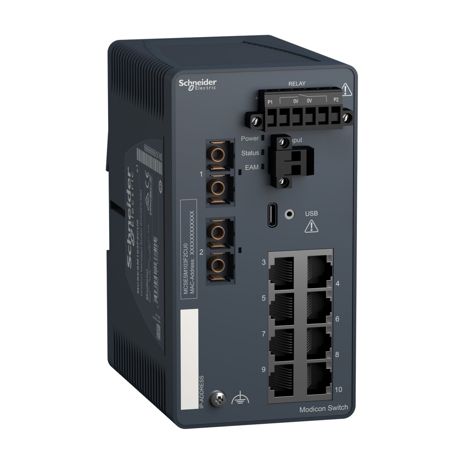 Schneider Electric MCSESM103F2CU0 Modicon Yönetilen Anahtar - bakır için 8 bağlantı noktası + fiber optik çok modlu için 2 bağlantı noktası