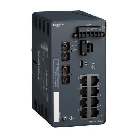 Schneider Electric MCSESM103F2CU0 Modicon Yönetilen Anahtar - bakır için 8 bağlantı noktası + fiber optik çok modlu için 2 bağlantı noktası