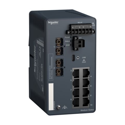 Schneider Electric MCSESM103F2CU0 Modicon Yönetilen Anahtar - bakır için 8 bağlantı noktası + fiber optik çok modlu için 2 bağlantı noktası