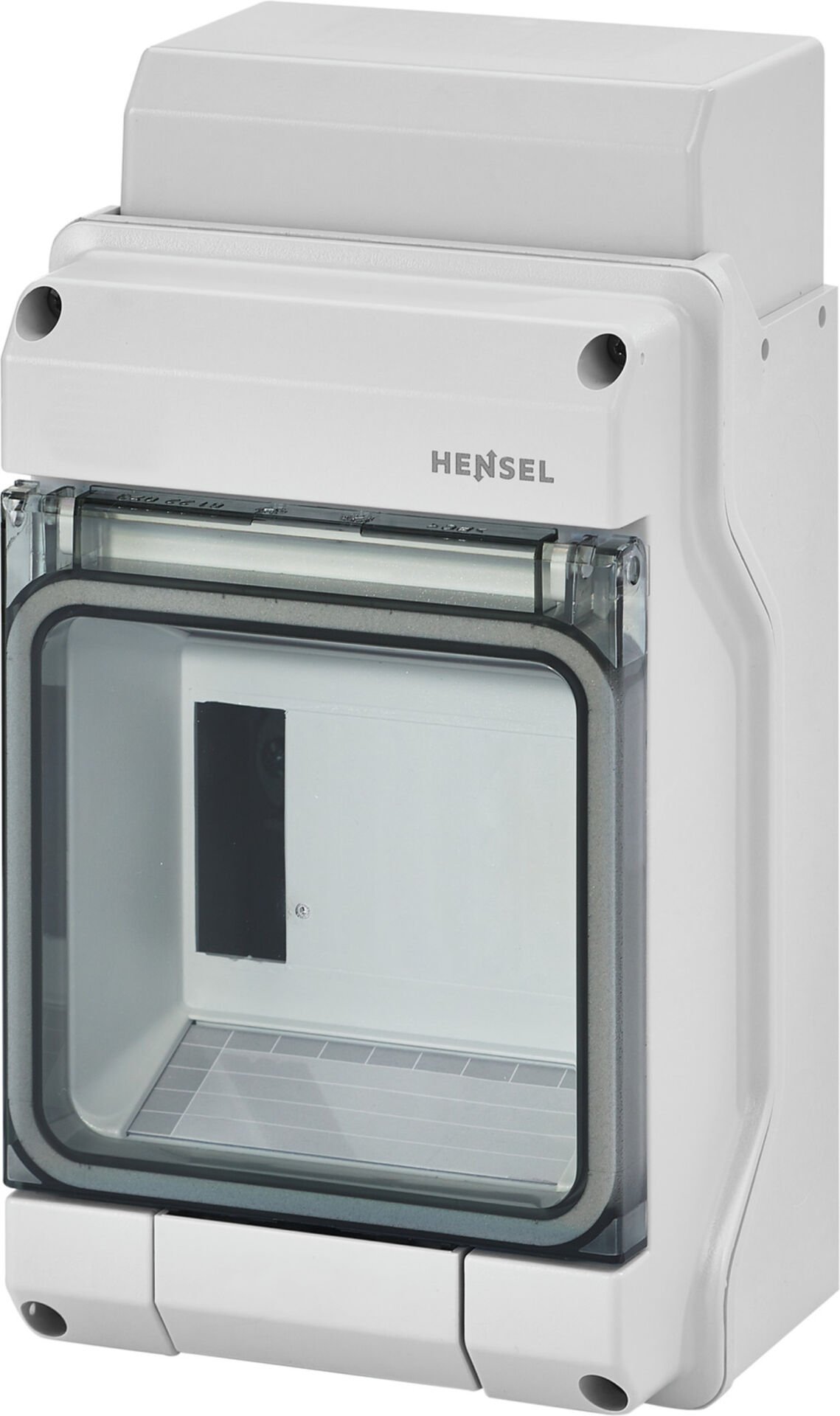 Hensel KV 9104 126x228x111   KV-Sigorta Kutusu; IP65, 1x4.5/4.5 Modül, IK08, PS, H/S F, FR, Elastik Membranlı, RAL 7035 (Gri), Şeffaf Kapaklı, N/PE Klemensli