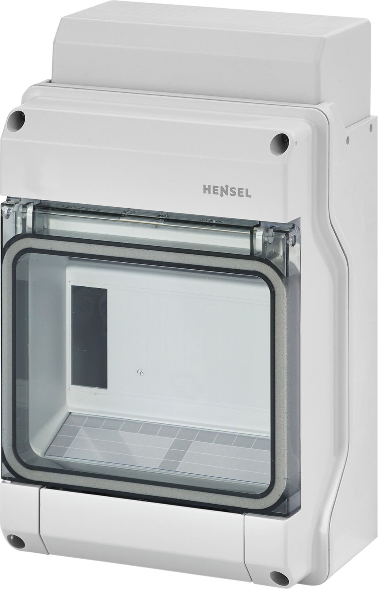 Hensel KV 9106 146x238x111   KV-Sigorta Kutusu; IP65, 1x6/6 Modül, IK08, PS, H/S F, FR, Elastik Membranlı, RAL 7035 (Gri), Şeffaf Kapaklı, N/PE Klemensli
