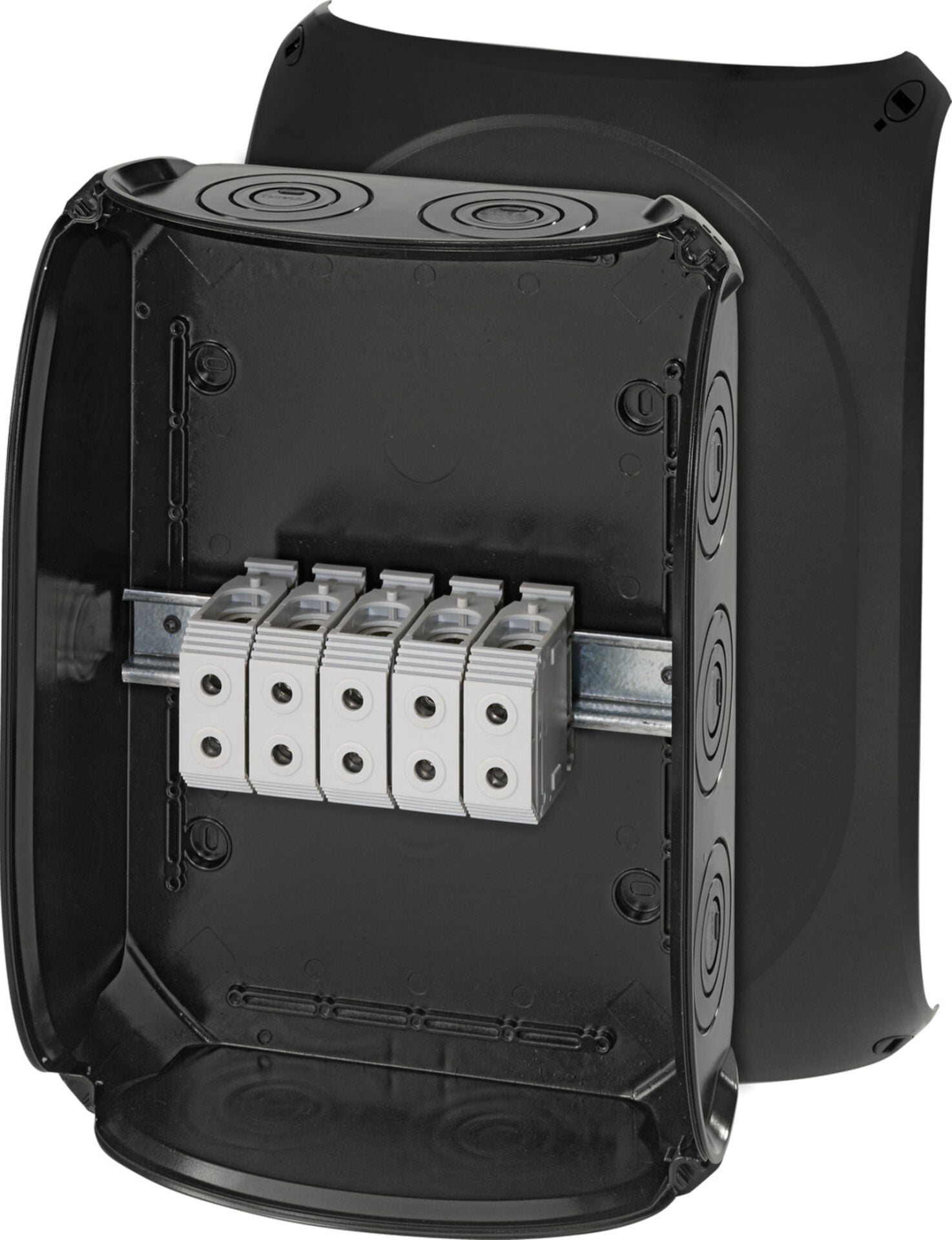 Hensel KF 5050 B 355x255x122    Harici Ortam Buatı; IP66/67-IP69, IK09, PC-GFS, H/S F, FR, UV, Kırmalı Tip (Rakor Gerektirir), RAL 9011 (Siyah), 5 Kutuplu /6x16…4x50mm²/ Cu