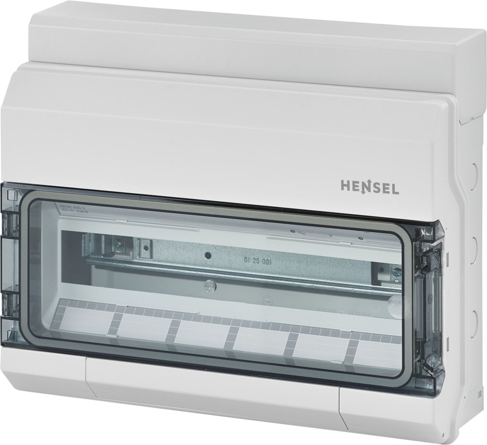 Hensel KV 9118 403x333x129   KV-Sigorta Kutusu; IP65, 1x18/18 Modül, IK08, PS, H/S F, FR, Elastik Membranlı, RAL 7035 (Gri), Şeffaf Kapaklı, N/PE Klemensli