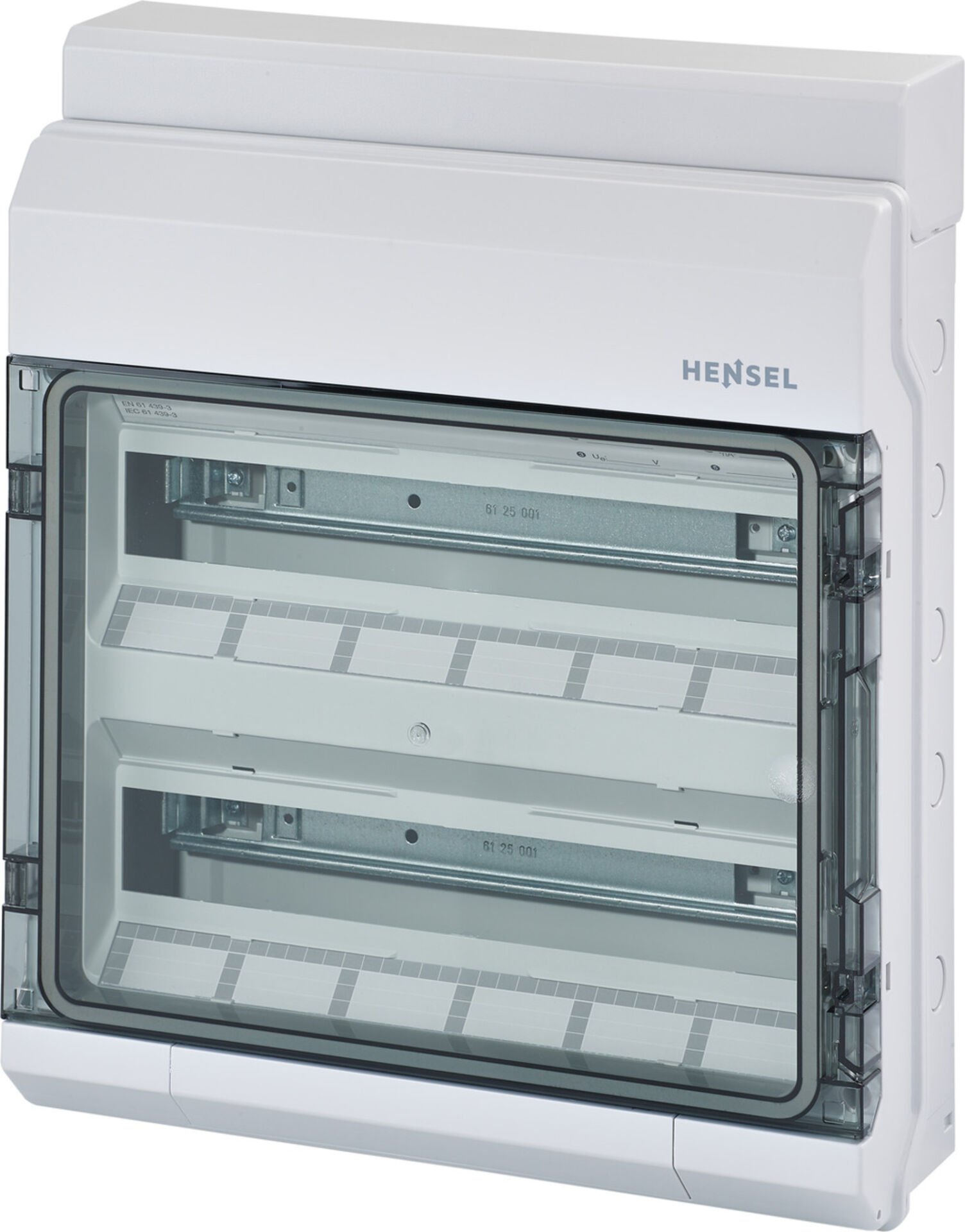 Hensel KV 9236 403x483x129   KV-Sigorta Kutusu; IP65, 2x18/36 Modül, IK08, PS, H/S F, FR, Elastik Membranlı, RAL 7035 (Gri), Şeffaf Kapaklı, N/PE Klemensli