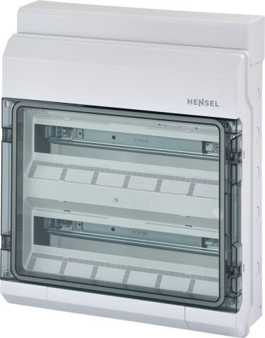 Hensel KV 9236 403x483x129   KV-Sigorta Kutusu; IP65, 2x18/36 Modül, IK08, PS, H/S F, FR, Elastik Membranlı, RAL 7035 (Gri), Şeffaf Kapaklı, N/PE Klemensli