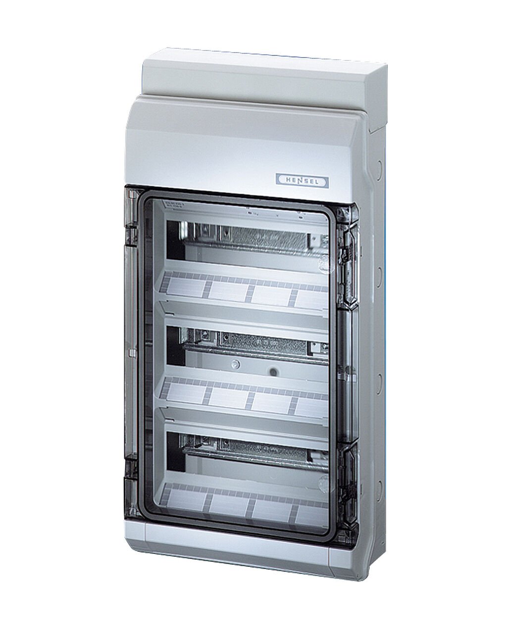 Hensel KV 9336 Z 295x583x129   KV-Sigorta Kutusu; IP65, 3x12/36 Modül, IK08, PS, H/S F, FR, Elastik Membranlı, RAL 7035 (Gri), Şeffaf Kapaklı, N/PE Klemensli