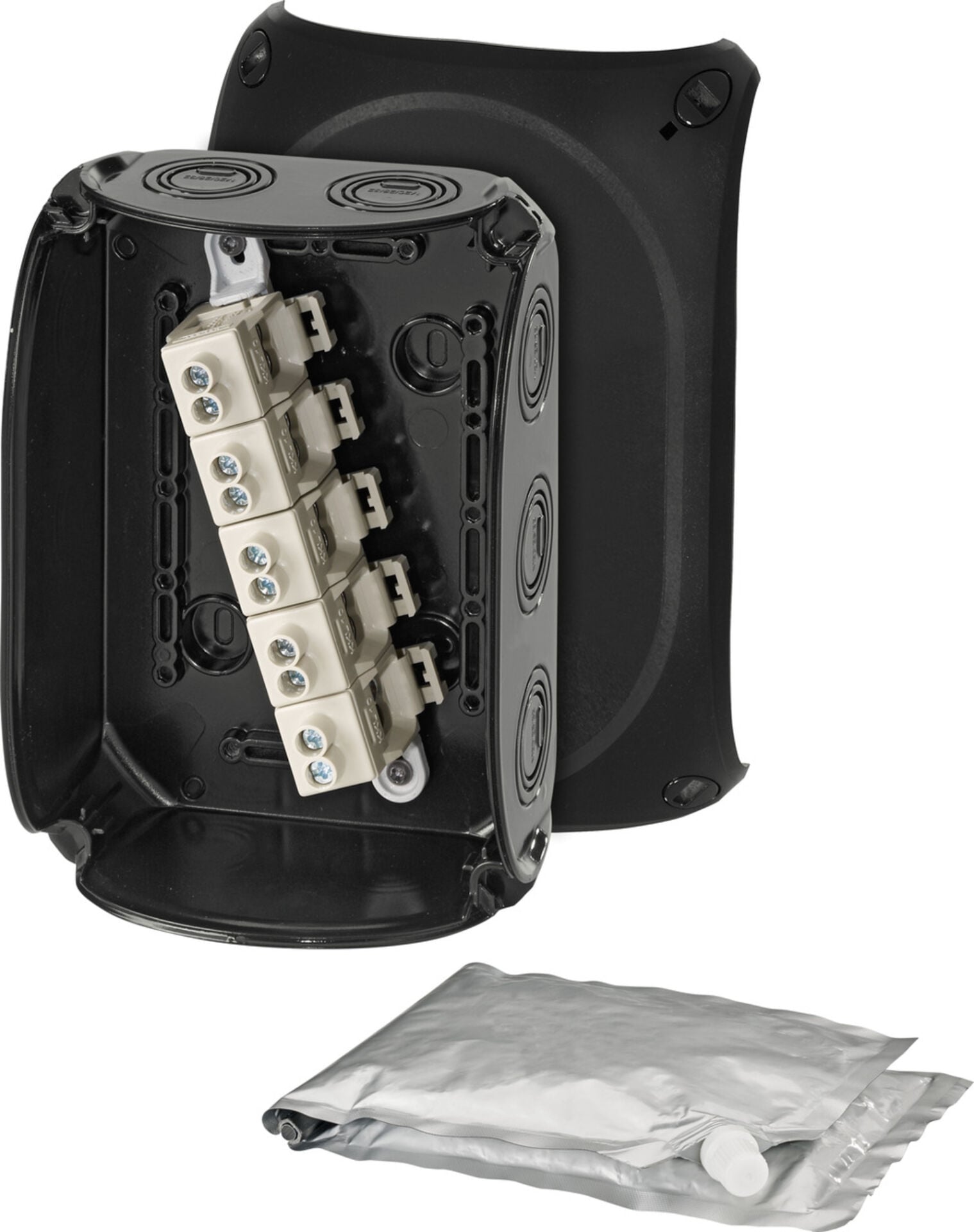 Hensel WP 1010 B 180x130x77    WP Buat; IP68, IK09, PC-GFS, H/S F, FR, UV, Kırmalı Tip (Rakor Gerektirir), RAL 9011 (Siyah), 5 Kutuplu /6x2.5…2x16mm²/ Cu