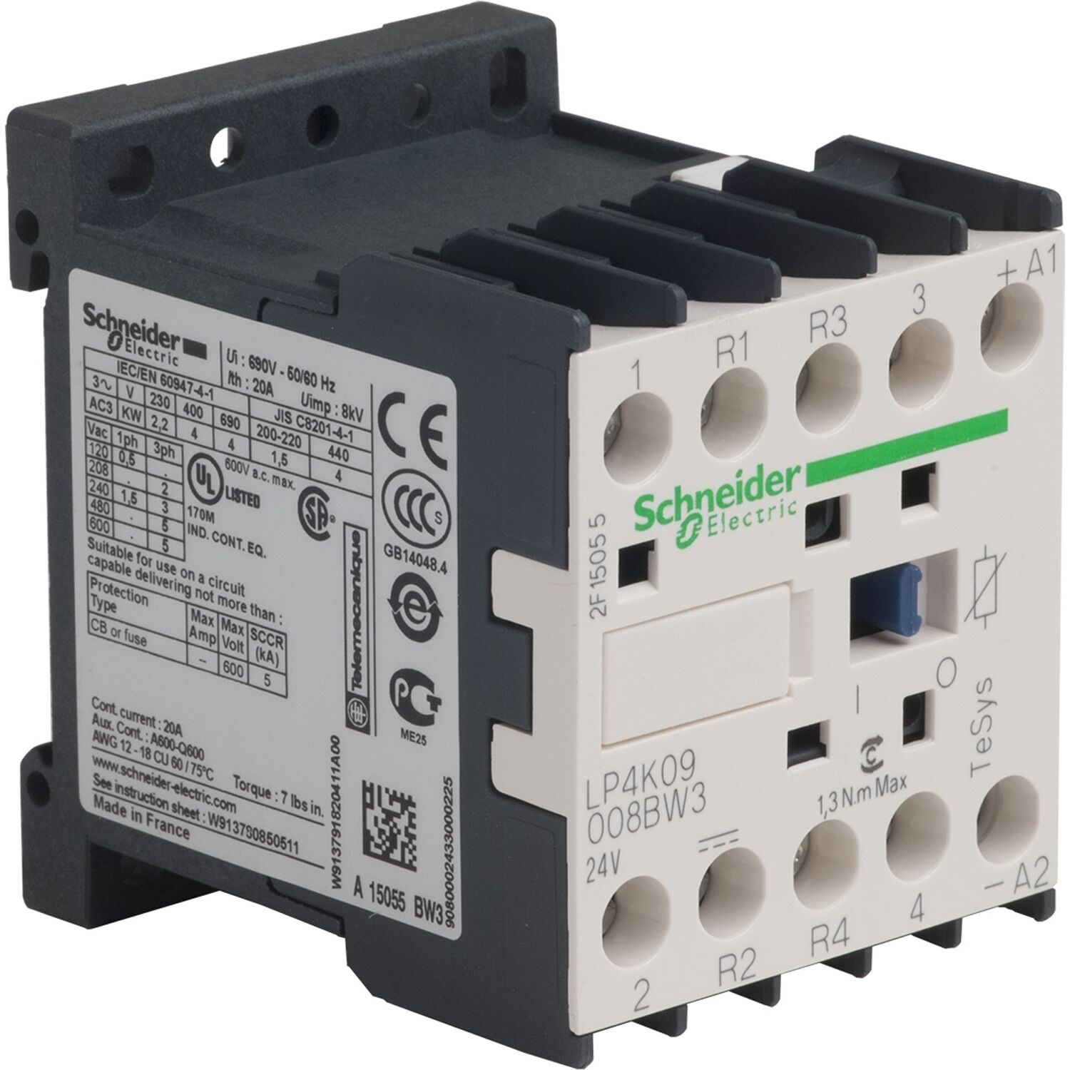 Schneider Electric LP4K09008BW3 Tesys K Kontaktör 4P 20A Ac1 24Vdc 2Na2Nk