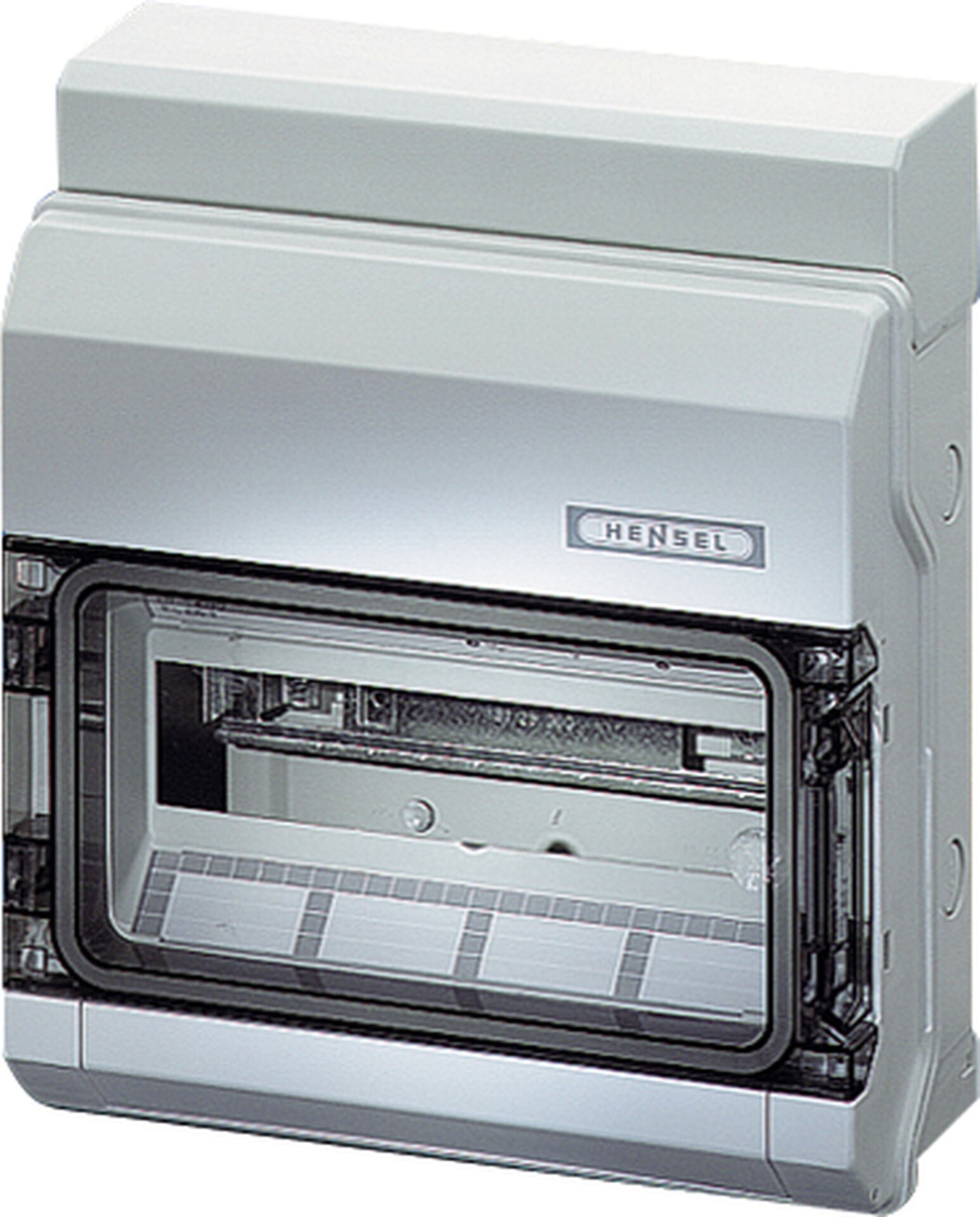 Hensel KV 1612 295x333x129   Sigorta Kutusu; IP54,1x12/12 Modül, IK 08, PS, H/S F, FR, Elastik Membranlı, RAL 7035 (Gri), Şeffaf Kapaklı