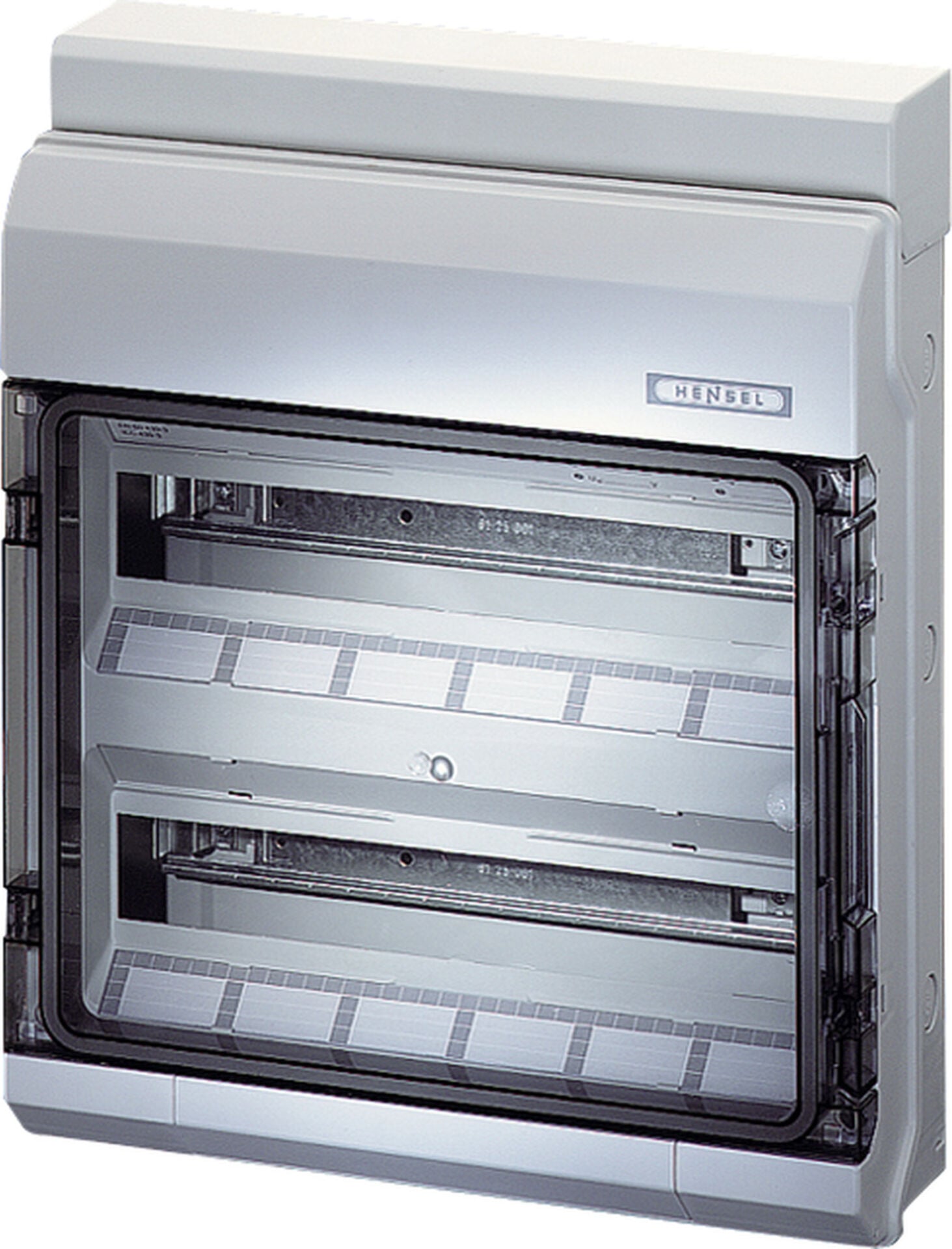 Hensel KV 2636 403x483x129   Sigorta Kutusu; IP54, 2x18/36 Modül, IK 08, PS, H/S F, FR, Elastik Membranlı, RAL 7035 (Gri), Şeffaf Kapaklı