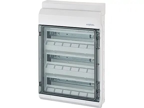 Hensel KV 9354 403x630x129   KV-Sigorta Kutusu; IP65, 3x18/54 Modül, IK08, PS, H/S F, FR, Elastik Membranlı, RAL 7035 (Gri), Şeffaf Kapaklı, N/PE Klemensli