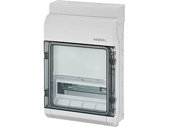 Hensel KV 9220 295x458x129   KV-Sigorta Kutusu; IP65, 1x12/12 Modül, IK08, PS, H/S F, FR, Elastik Membranlı, RAL 7035 (Gri), Şeffaf Kapaklı