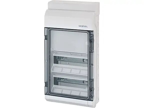 Hensel KV 9330 295x583x129   KV-Sigorta Kutusu; IP65, 2x12/24 Modül, IK08, PS, H/S F, FR, Elastik Membranlı, RAL 7035 (Gri), Şeffaf Kapaklı