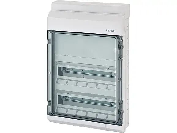 Hensel KV 9350 403x630x129   KV-Sigorta Kutusu; IP65, 2x18/36 Modül, IK08, PS, H/S F, FR, Elastik Membranlı, RAL 7035 (Gri), Şeffaf Kapaklı