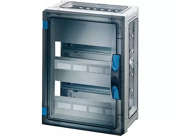 Hensel FP 1219 270x360x186   FP-Modüler Sigorta Kutusu; IP66, IK08, PC, H/S F, FR, Şeffaf Kapak, El ile Açma, RAL 7035 (Gri), Yan Duvarsız, 2x12/24 Modül, N/PE Klemensli