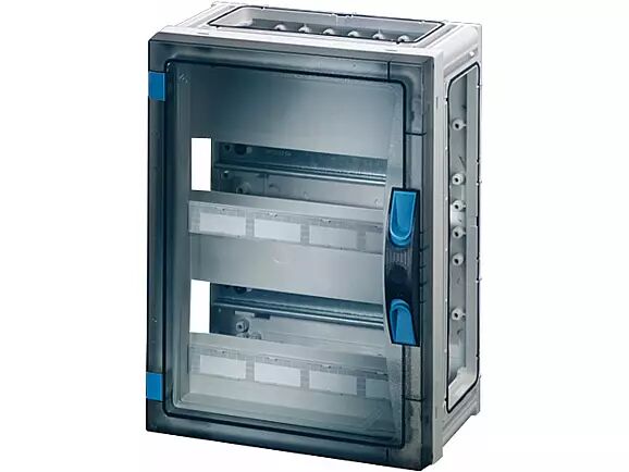 Hensel FP 1249 270x360x186   FP-Modüler Sigorta Kutusu; IP66, IK08, PC, H/S F, FR, Şeffaf Kapak, El ile Açma, RAL 7035 (Gri), Yan Duvarsız, 2x12/24 Modül