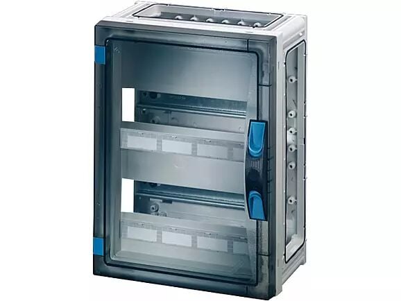 Hensel FP 1249 270x360x186   FP-Modüler Sigorta Kutusu; IP66, IK08, PC, H/S F, FR, Şeffaf Kapak, El ile Açma, RAL 7035 (Gri), Yan Duvarsız, 2x12/24 Modül