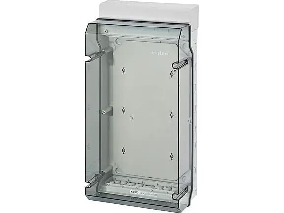 Hensel KV 9331 295x583x182   KV-Sayaç Panosu; IP65, IK08, PS, H/S F, FR, Elastik Membranlı, RAL 7035 (Gri), Şeffaf Kapaklı