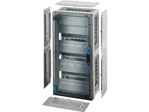 Hensel FP 1315 276x546x186   FP-Modüler Sigorta Kutusu; IP66, IK08, PC, H/S F, FR, Şeffaf Kapak, El ile Açma, RAL 7035 (Gri), Yan Duvarlı, 3x12/36 Modül