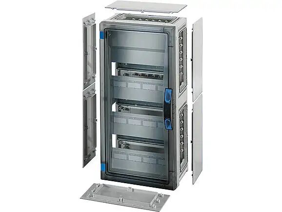Hensel FP 1317 276x546x186   FP-Modüler Sigorta Kutusu; IP66, IK08, PC, H/S F, FR, Şeffaf Kapak, El ile Açma, RAL 7035 (Gri), Yan Duvarlı, 3x12/36 Modül (DIN Rail)