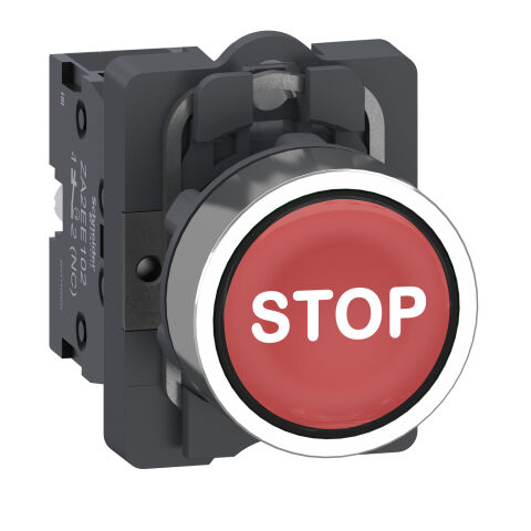 Schneider XA2AA4342 Sembollü Komple Basma Düğmesi, Easy Harmony Xa2, Plastik Kafa, 22Mm, Kırmızı, Stop, 1Nc, Yay Dönüşlü, İşaretli