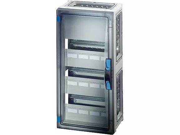 Hensel FP 1349 270x540x186   FP-Modüler Sigorta Kutusu; IP66, IK08, PC, H/S F, FR, Şeffaf Kapak, El ile Açma, RAL 7035 (Gri), Yan Duvarsız, 3x12/36 Modül