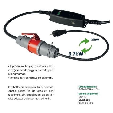 Viego 11 kW / 22 kW - Mobil Şarj Cihazı+3,7 kW Dönüştürücü
