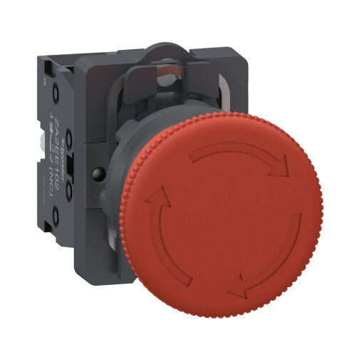 Schneider XA2AS542 Komple Acil Kapatma Butonu, Easy Harmony Xa2, Plastik Kafa, 22 Mm, Serbest Bırakmak İçin Çevirin, 40 Mm, 1Nc, Kırmızı