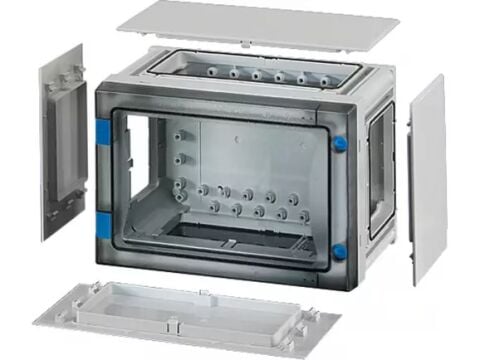 Hensel FP 0101 276x186x163   FP-Modüler Dağıtım Panosu; IP66, IK08, PC, H/S F, FR, Şeffaf Kapak, Alet ile Açma, RAL 7035 (Gri), Yan Duvarlı