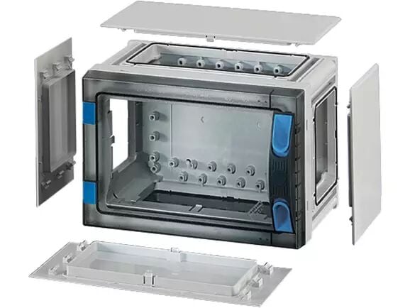 Hensel FP 0141 276x186x186   FP-Modüler Dağıtım Panosu; IP66, IK08, PC, H/S F, FR, Şeffaf Kapak, El ile Açma, RAL 7035 (Gri), Yan Duvarlı