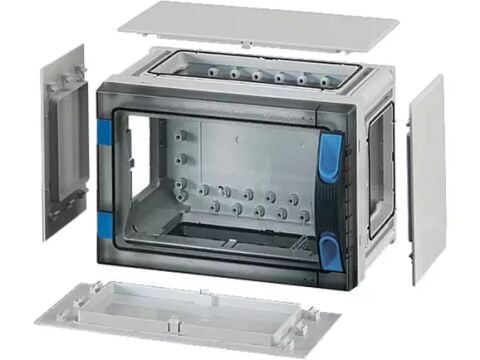 Hensel FP 0141 276x186x186   FP-Modüler Dağıtım Panosu; IP66, IK08, PC, H/S F, FR, Şeffaf Kapak, El ile Açma, RAL 7035 (Gri), Yan Duvarlı