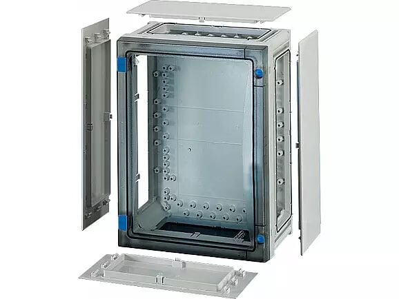 Hensel FP 0211 276x366x163   FP-Modüler Dağıtım Panosu; IP66, IK08, PC, H/S F, FR, Şeffaf Kapak, Alet ile Açma, RAL 7035 (Gri), Yan Duvarlı