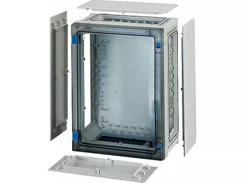 Hensel FP 0211 276x366x163   FP-Modüler Dağıtım Panosu; IP66, IK08, PC, H/S F, FR, Şeffaf Kapak, Alet ile Açma, RAL 7035 (Gri), Yan Duvarlı