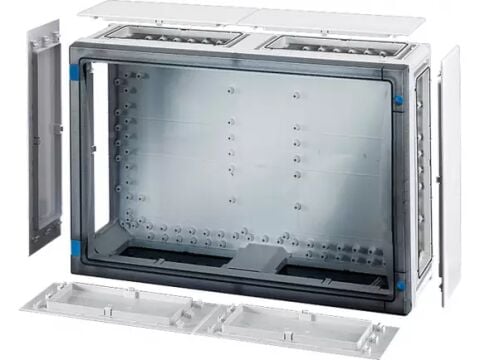 Hensel FP 0401 546x366x163   FP-Modüler Dağıtım Panosu; IP66, IK08, PC, H/S F, FR, Şeffaf Kapak, Alet ile Açma, RAL 7035 (Gri), Yan Duvarlı