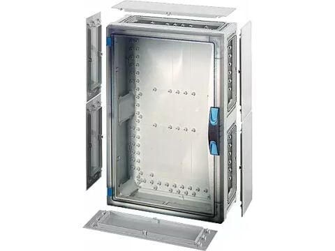 Hensel FP 0461 366x546x186   FP-Modüler Dağıtım Panosu; IP66, IK08, PC, H/S F, FR, Şeffaf Kapak, El ile Açma, RAL 7035 (Gri), Yan Duvarlı