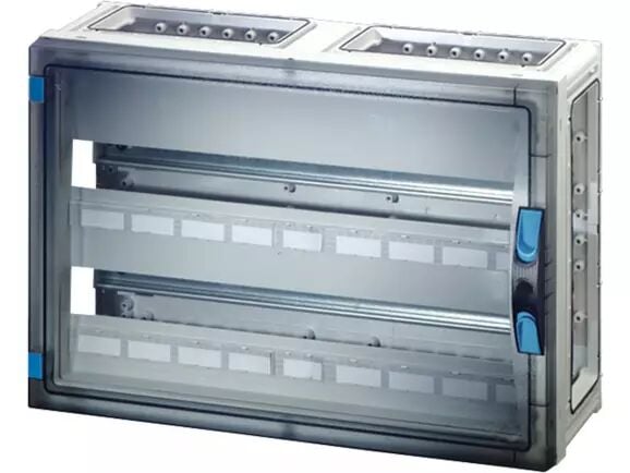Hensel FP 1409 270x540x186   FP-Modüler Sigorta Kutusu; IP66, IK08, PC, H/S F, FR, Şeffaf Kapak, El ile Açma, RAL 7035 (Gri), Yan Duvarsız, 2x27/54 Modül, N/PE Klemensli