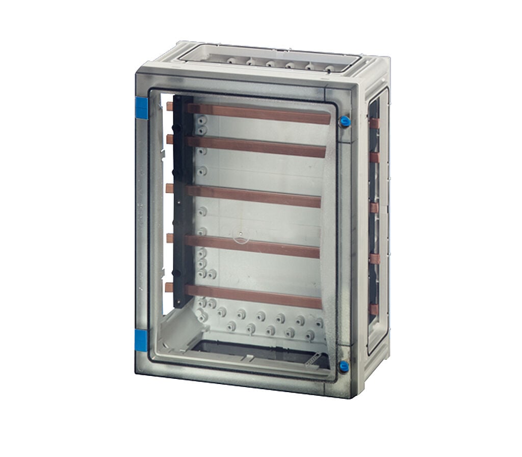 Hensel FP 3212 270x360x163   FP-Modüler Bara Panosu; IP66, IK08, PC, HF, FR, 3+N/PE, 250A, RAL 7035 (Gri)