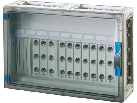 Hensel FP 3435 540x360x186   FP-Modüler Bara Panosu; IP66, IK08, PC, HF, FR, 11x-3xD02-63A, 250A, RAL 7035 (Gri)