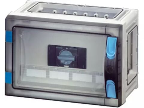 Hensel FP 5104 270x180x186   FP-Modüler Şalter Panosu; IP66, IK08, PC, HF, FR, 1x4+PE 100A, RAL 7035 (Gri)